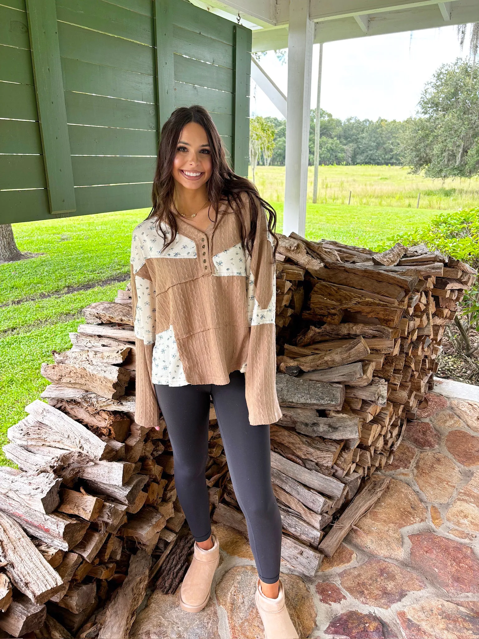 Selectively Social Contrast Floral Top sold by Bella Rose boutique