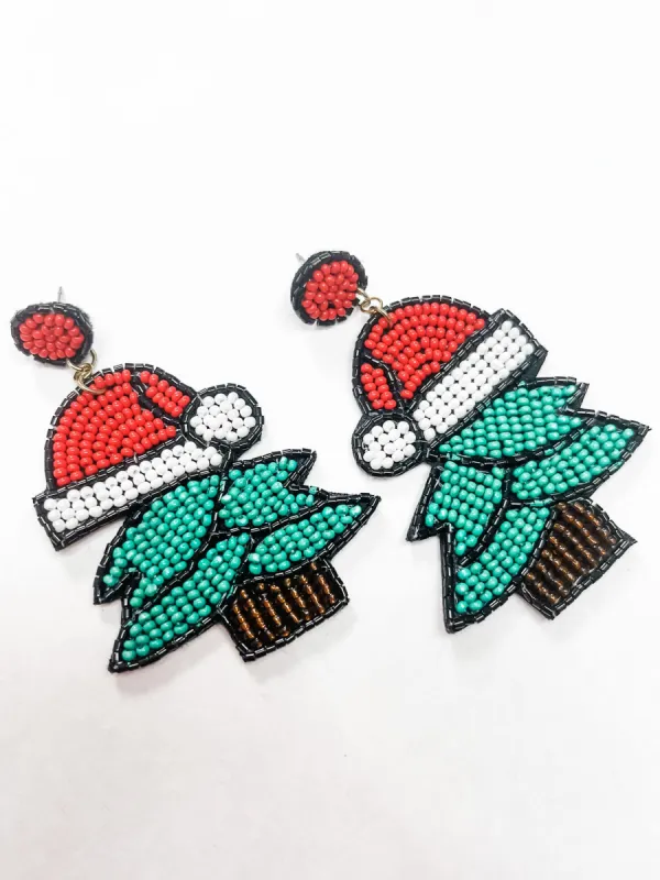 Santa Hat Christmas Tree Seed Bead Drop Earrings sold by Bella Rose boutique