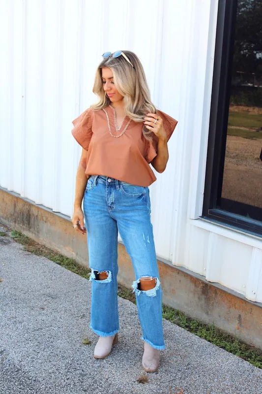 Harvest Festival Ruffled Top sold by Bella Rose boutique