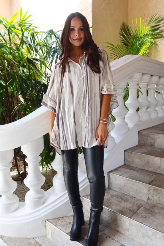 Playing By Your Rules Ruffled Linen Top sold by Bella Rose boutique