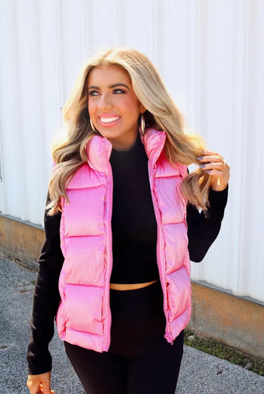 Relaxed Attitude Metallic Puffer Vest sold by Bella Rose boutique