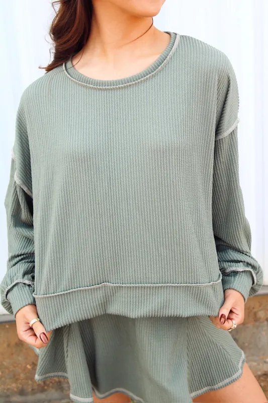 Early Calls Ribbed Top sold by Bella Rose boutique