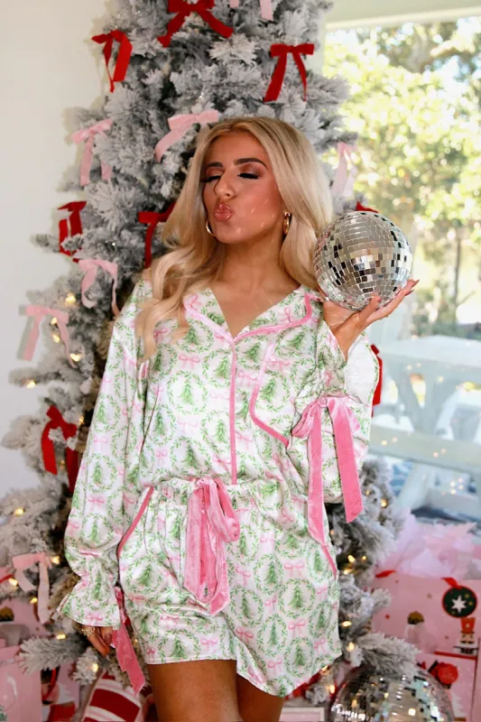 All Spruced Up Satin Two Piece Pajama Set sold by Bella Rose boutique