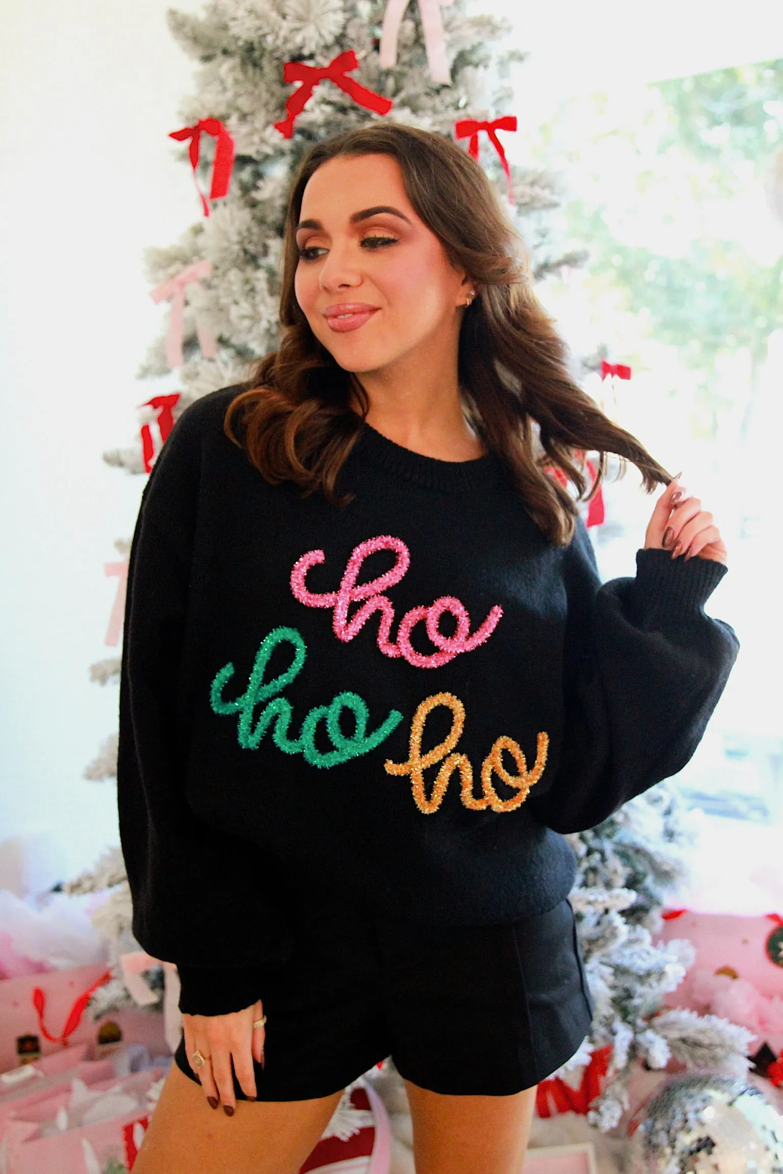 "HO HO HO" Tinsel Sweater sold by Bella Rose boutique product image thumbnail 2
