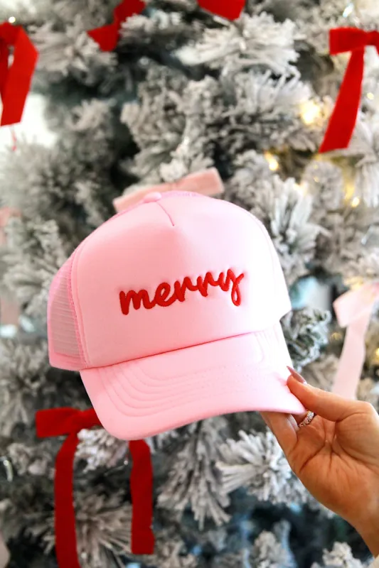 Merry Embroidered Trucker Hat sold by Bella Rose boutique
