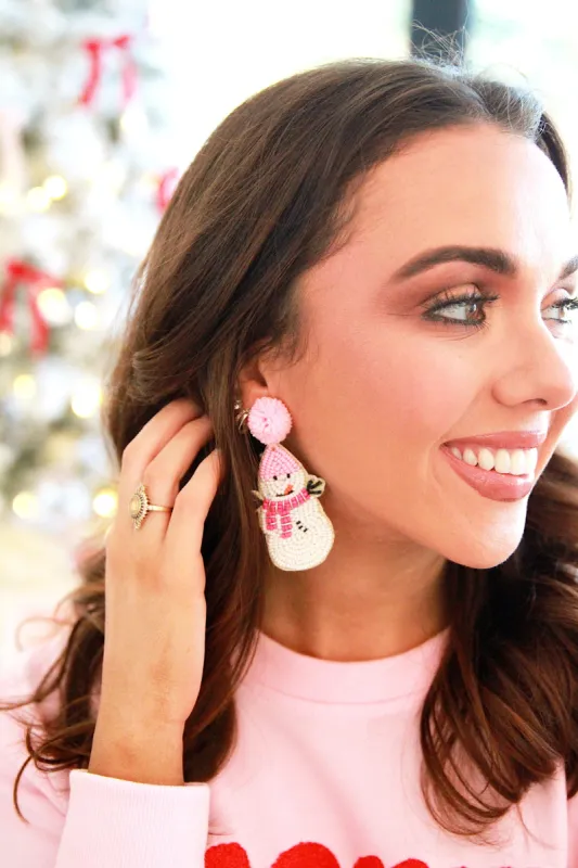 Building A Snowman Pom-Pom Seed Bead Earrings sold by Bella Rose boutique