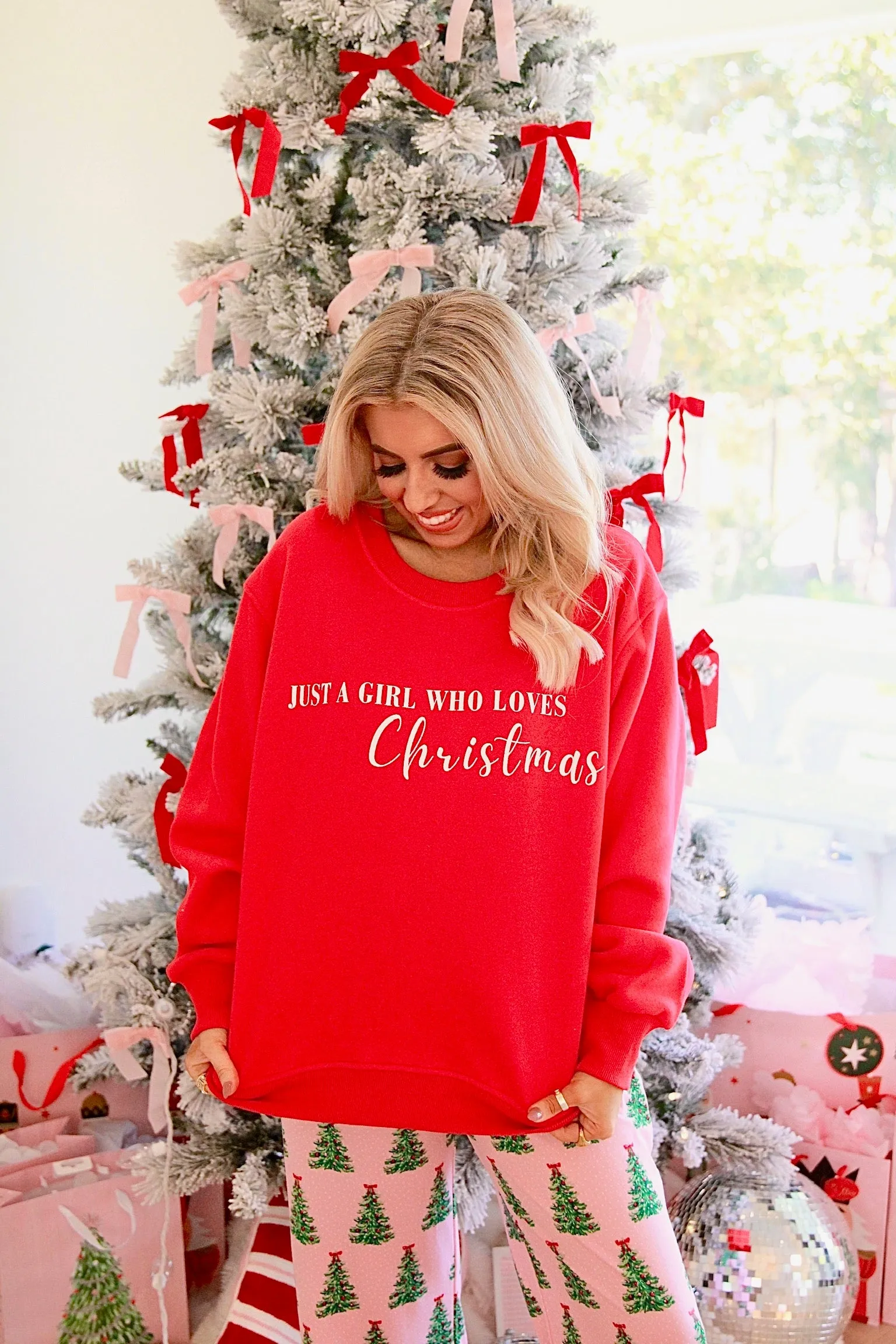 Just A Girl Who Love Christmas Sweatshirt sold by Bella Rose boutique