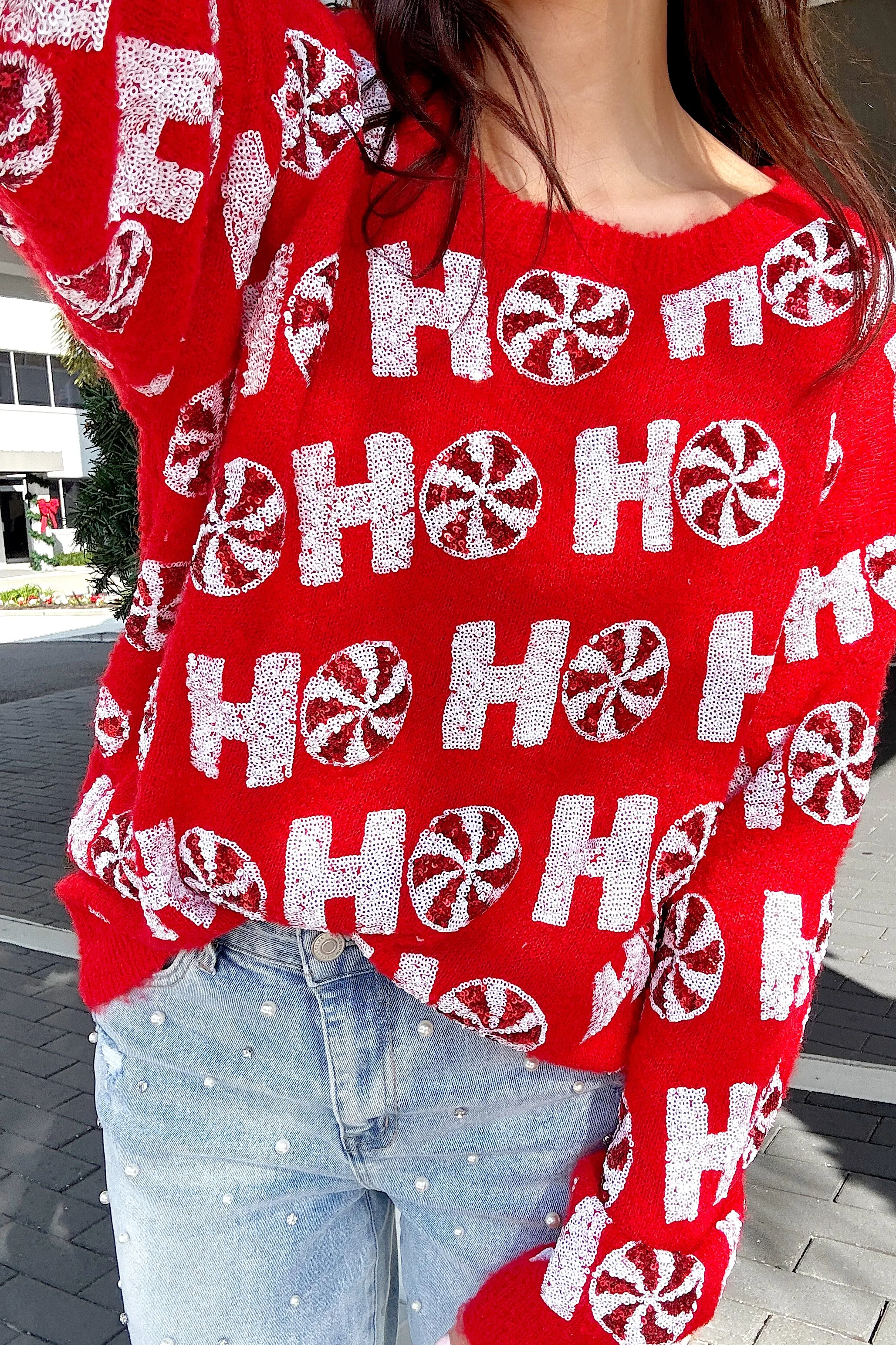 Peppermint Twist Sequin Sweater sold by Bella Rose boutique