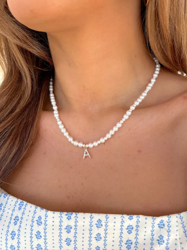 Simply Pristine Initial Pearl Necklace sold by Bella Rose boutique