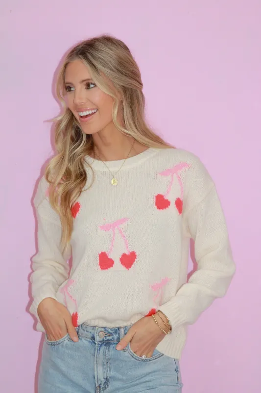 My New Crush Cherry Heart Print Sweater sold by Bella Rose boutique