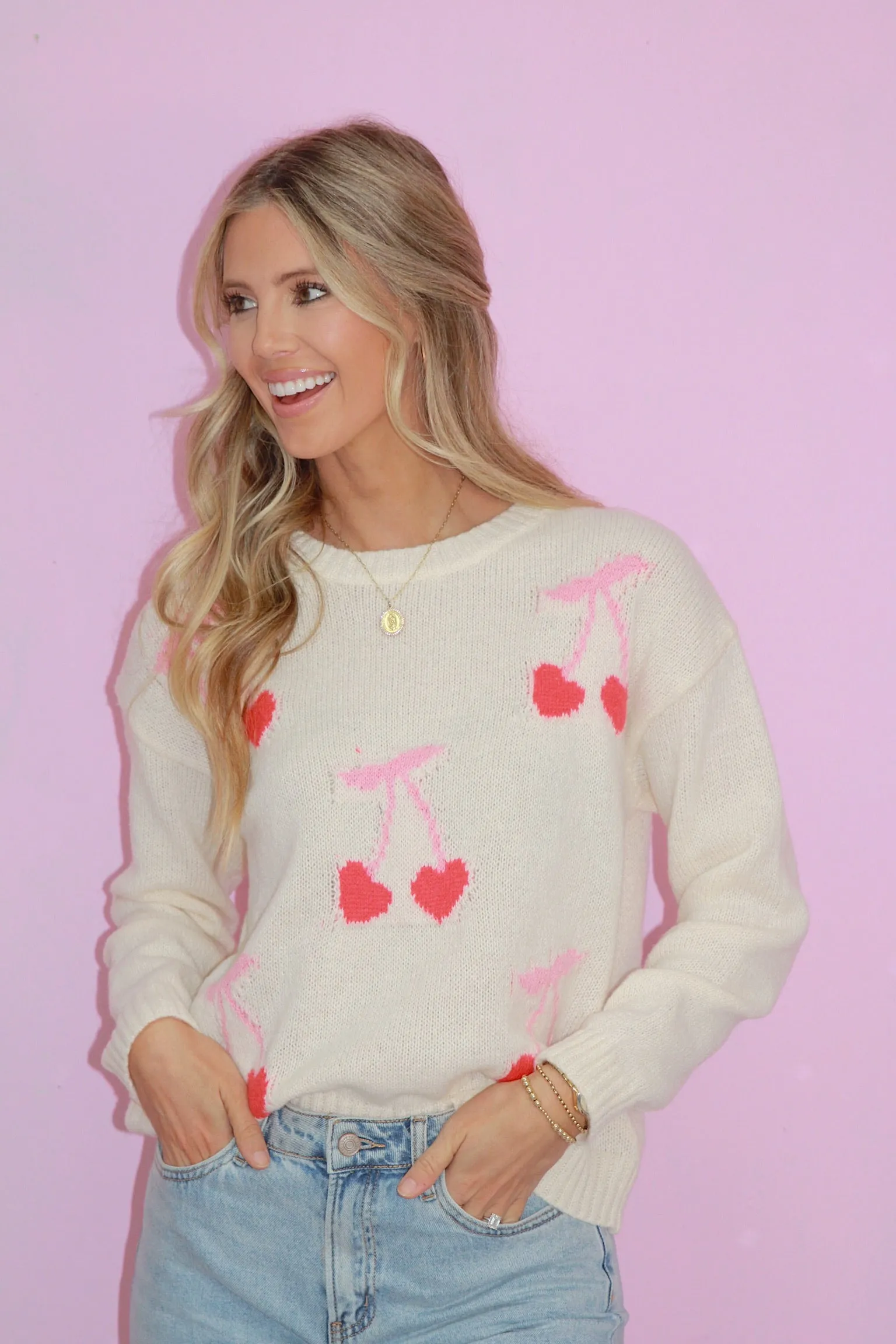 My New Crush Cherry Heart Print Sweater sold by Bella Rose boutique