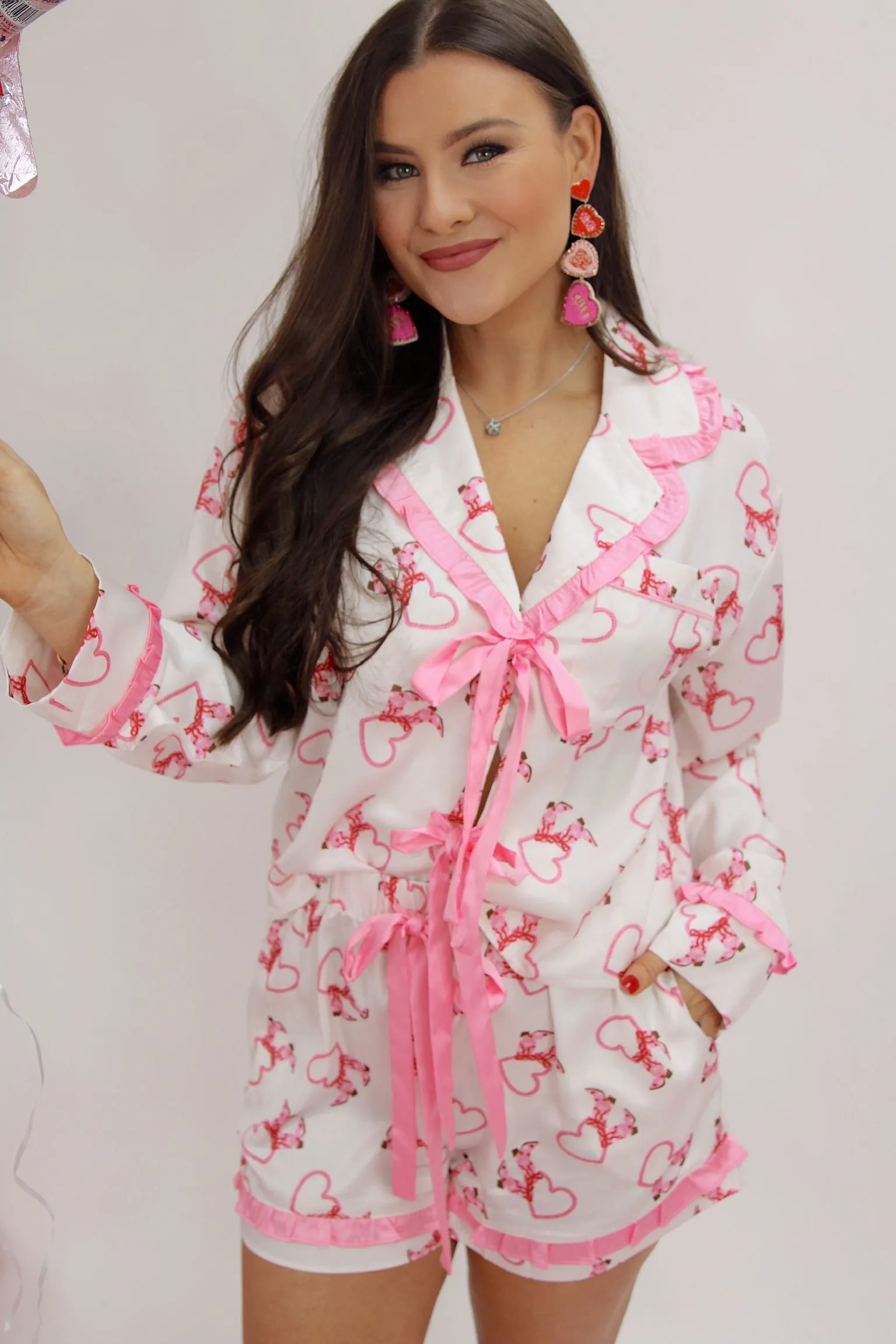 Hearts & Boots Satin Two Piece Pajama Set sold by Bella Rose boutique product image thumbnail 2