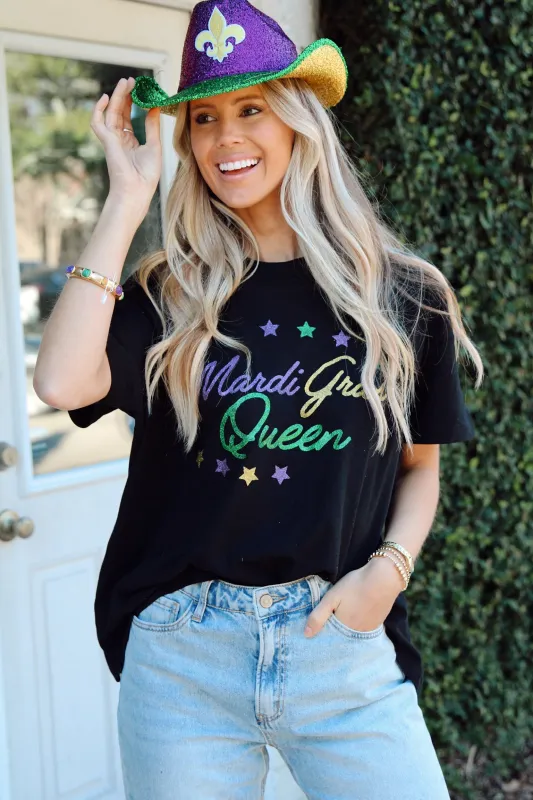 "Mardi Gras Queen" Glitter Graphic Tee sold by Bella Rose boutique