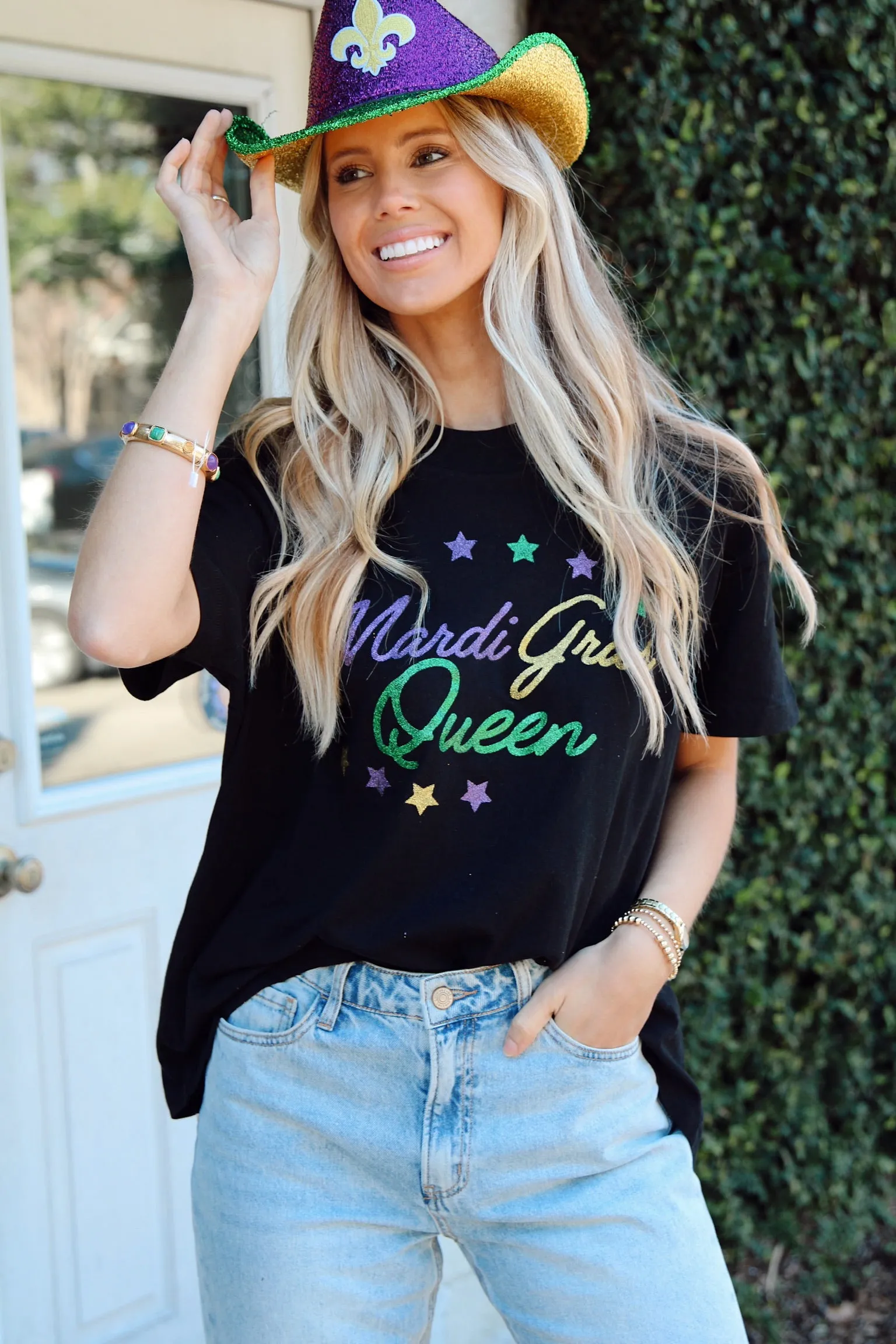 "Mardi Gras Queen" Glitter Graphic Tee sold by Bella Rose boutique product image thumbnail 4