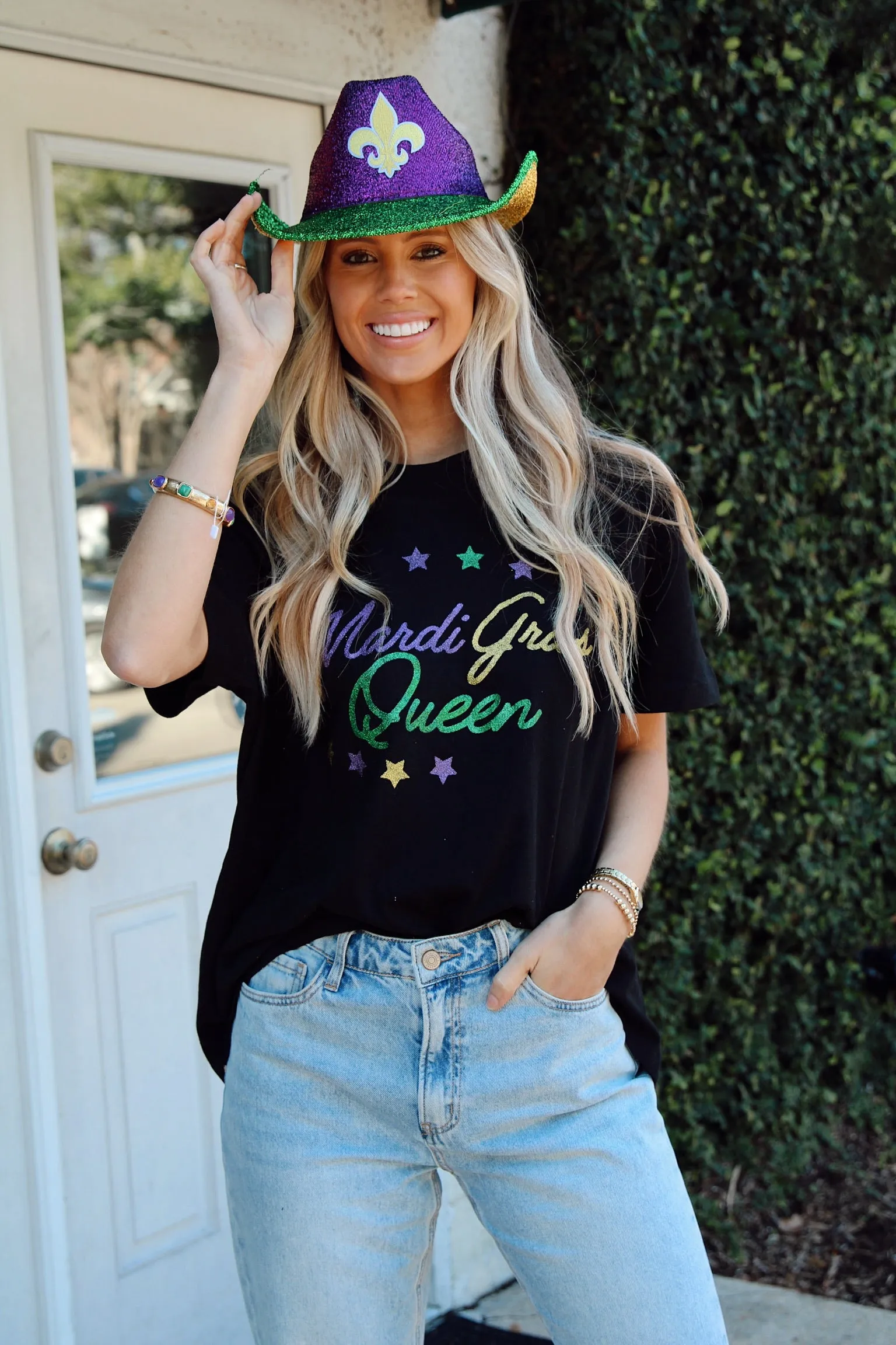 "Mardi Gras Queen" Glitter Graphic Tee sold by Bella Rose boutique product image thumbnail 3