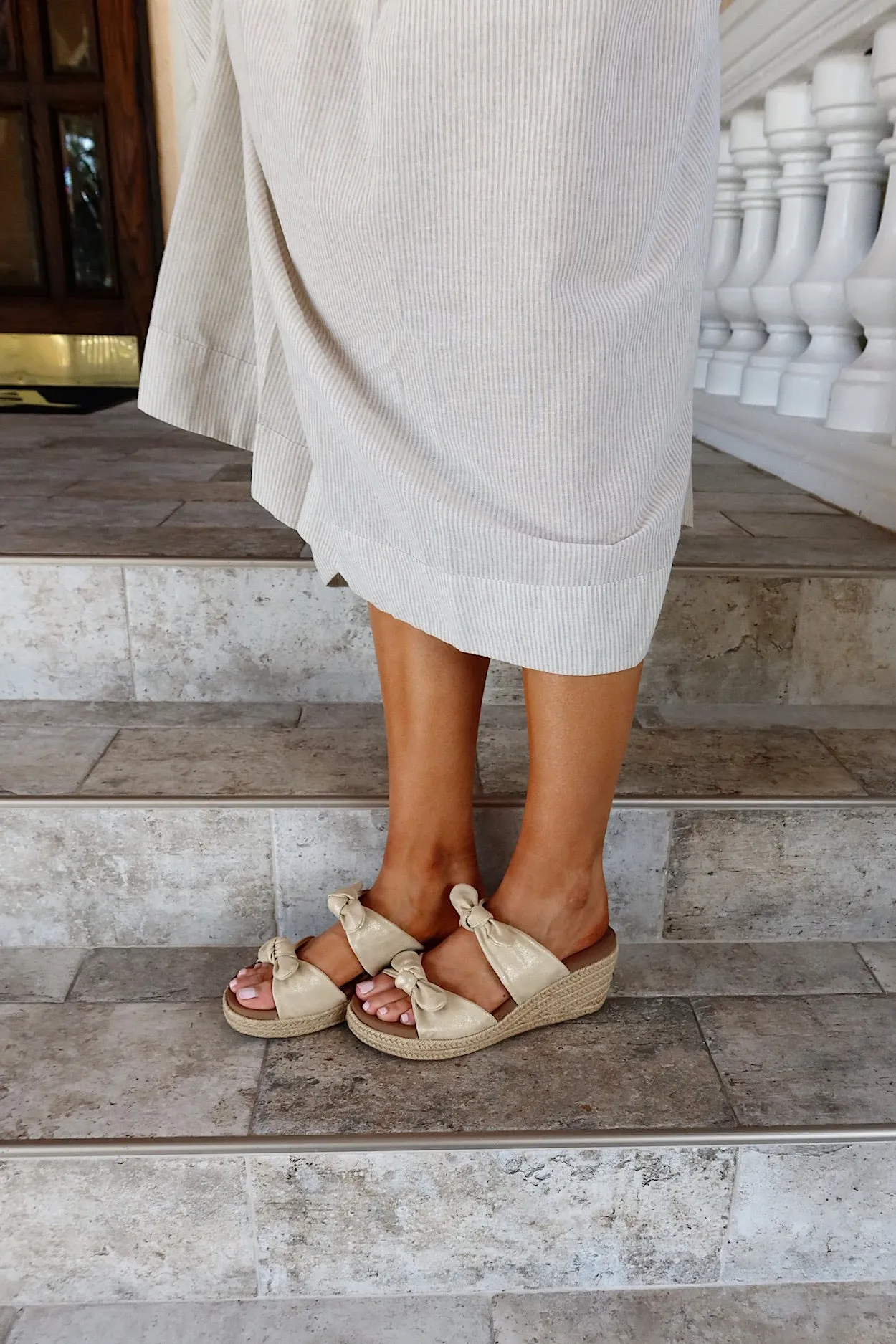 Tie The Knot Metallic Wedge sold by Bella Rose boutique