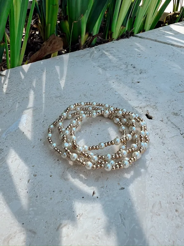 5 Piece Pearl & Gold Bead Bracelet Set sold by Bella Rose boutique