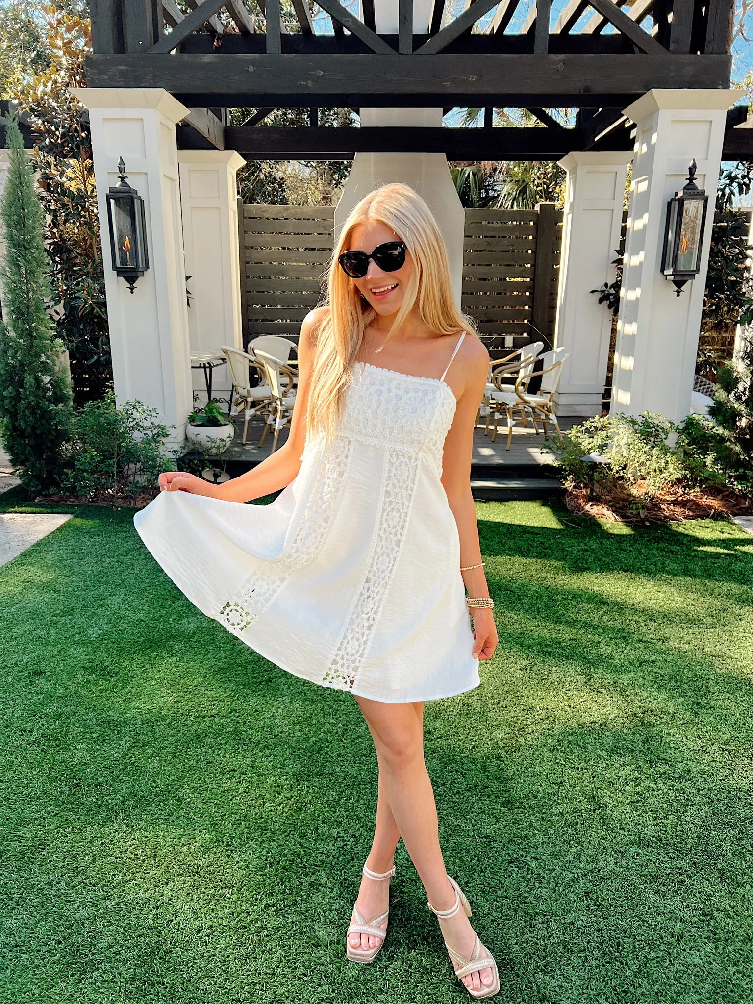 Always All Mine Crochet Mini Dress sold by Bella Rose boutique