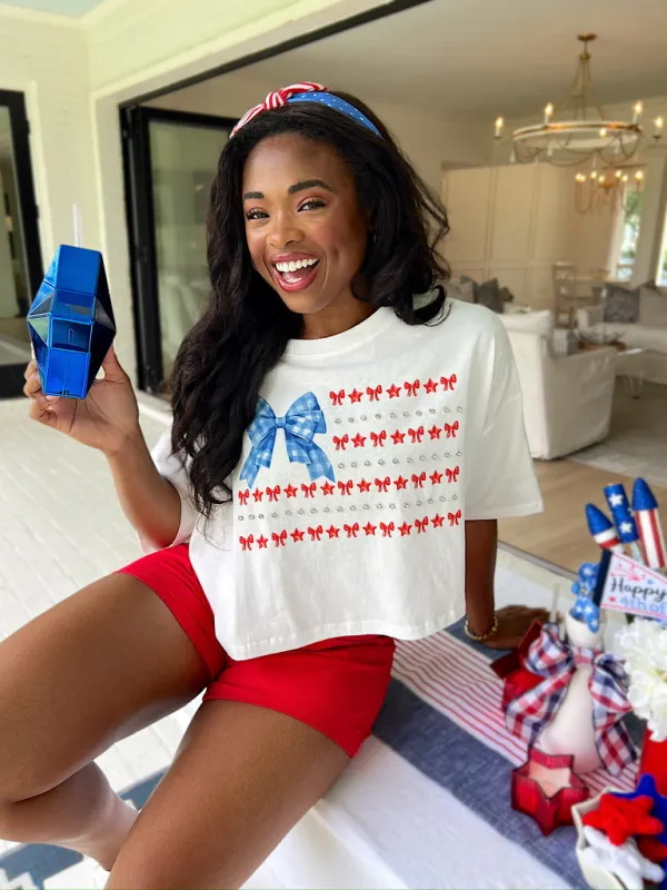 Liberty In Her Rhinestone Graphic Tee sold by Bella Rose boutique