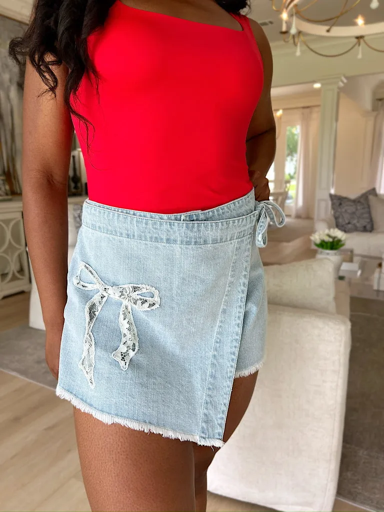Casual Charm Denim Skort sold by Bella Rose boutique product image thumbnail 4