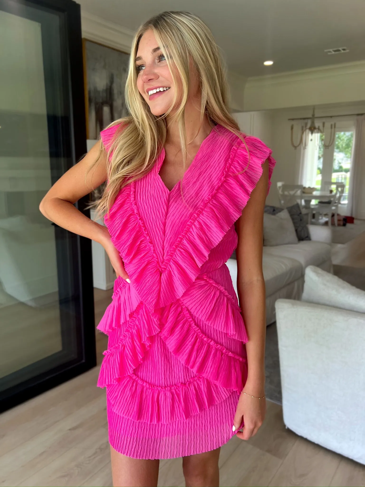 Lovely Bliss Ruffle Mini Dress sold by Bella Rose boutique