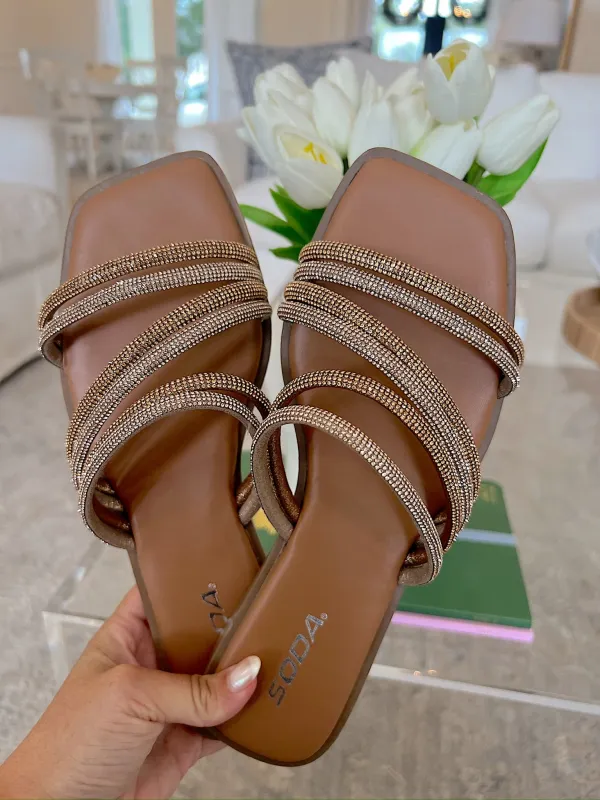 Golden Rays Rhinestone Sandals sold by Bella Rose boutique