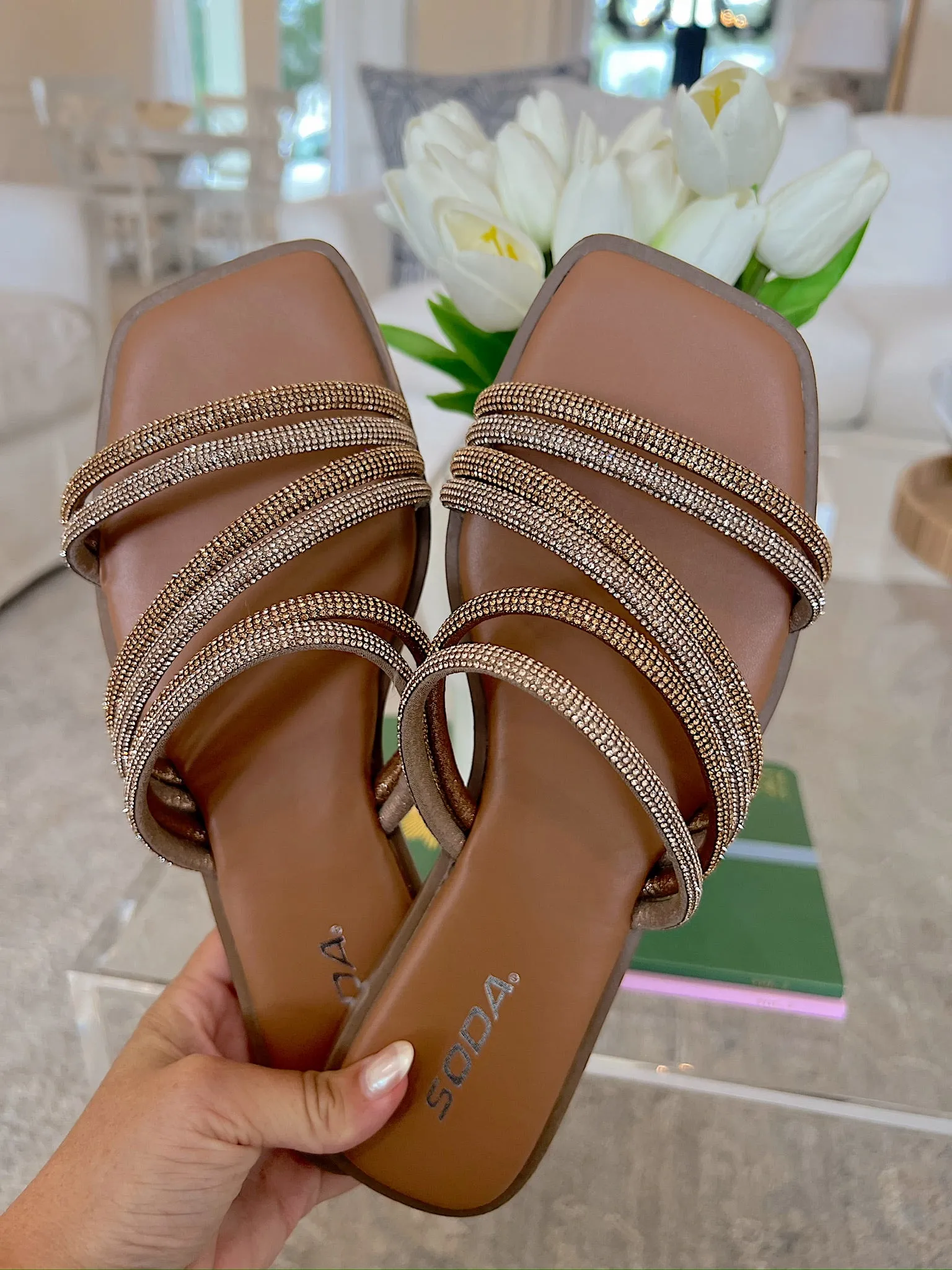 Golden Rays Rhinestone Sandals sold by Bella Rose boutique