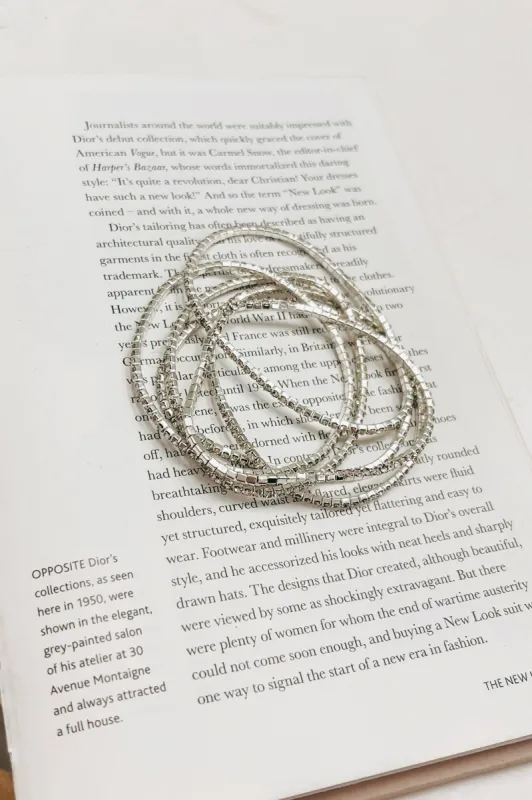 Dainty 6 Piece Crystal Embellished Silver Bracelet Set sold by Bella Rose boutique