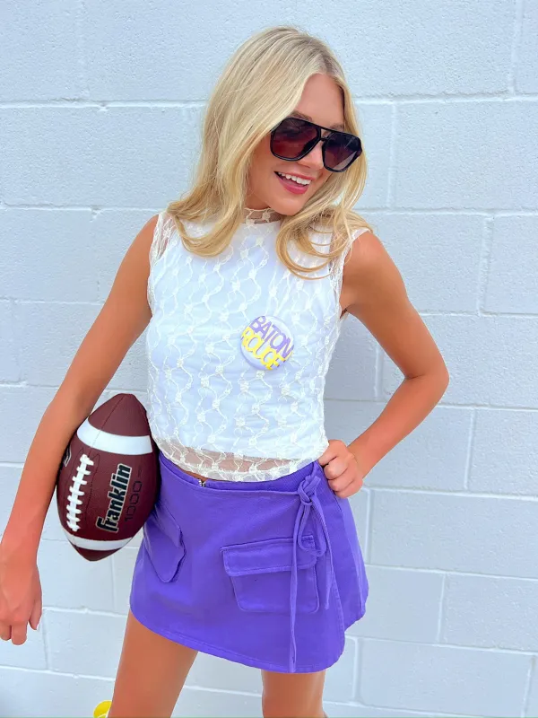 Stylish On The Sideline Denim Skort sold by Bella Rose boutique