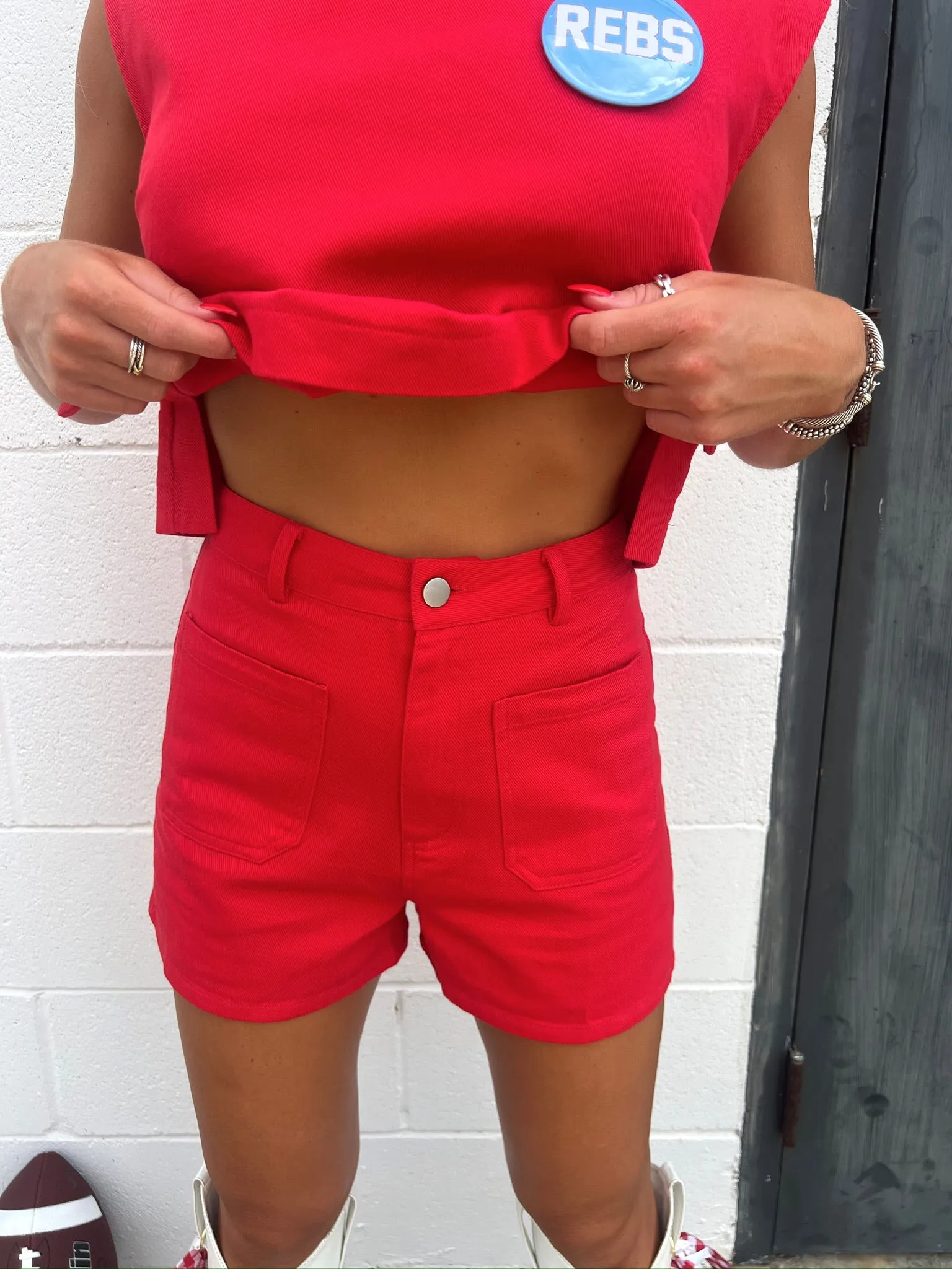 All In It To Win High-Rise Denim Shorts sold by Bella Rose boutique product image thumbnail 2