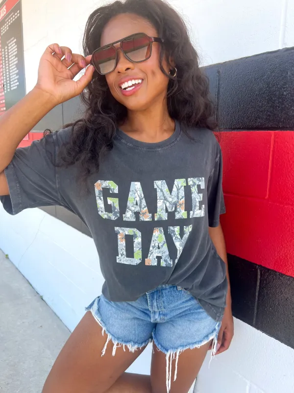 Camo Gameday Oversized Graphic Top sold by Bella Rose boutique