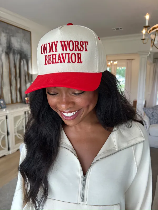 On My Worst Behavior Trucker Hat sold by Bella Rose boutique