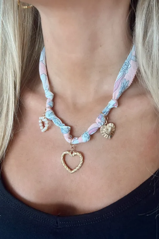 Floral Scarf Necklace With Heart Charm sold by Bella Rose boutique