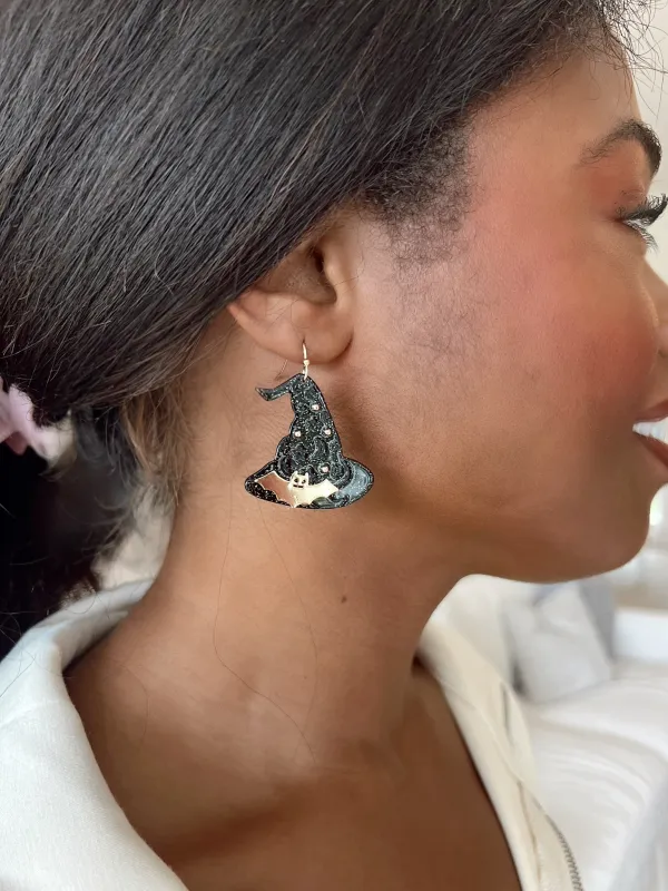 Glitter Witch Hat Drop Earrings sold by Bella Rose boutique