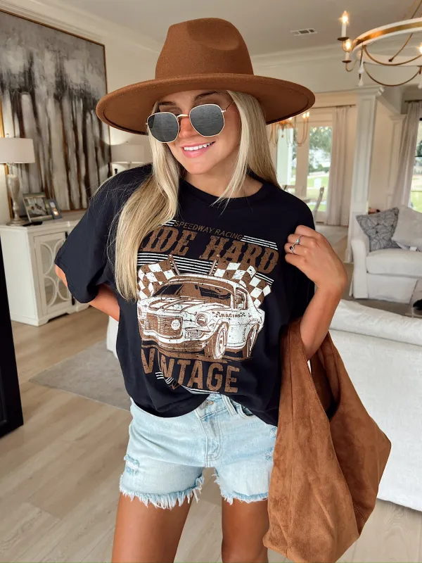 Ride Hard Vintage Car Graphic Top sold by Bella Rose boutique