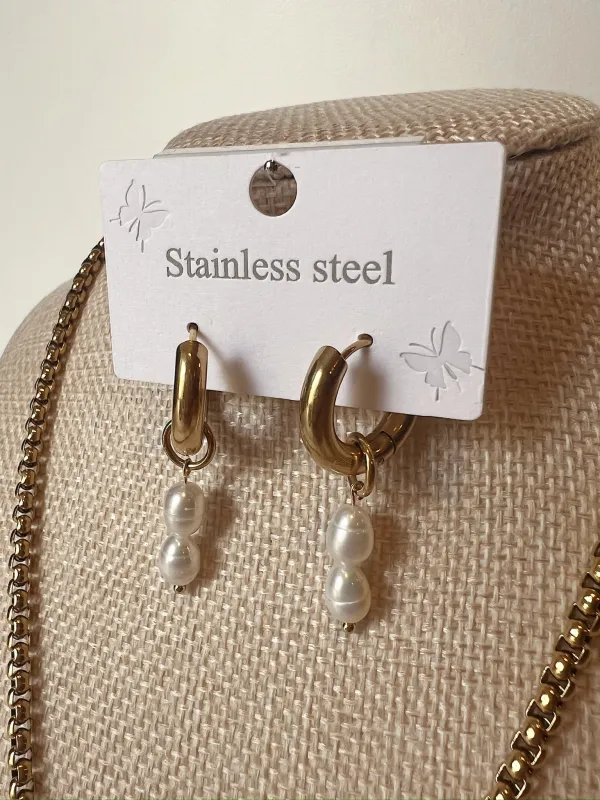 Golden As Ever Pearl Drop Earrings sold by Bella Rose boutique