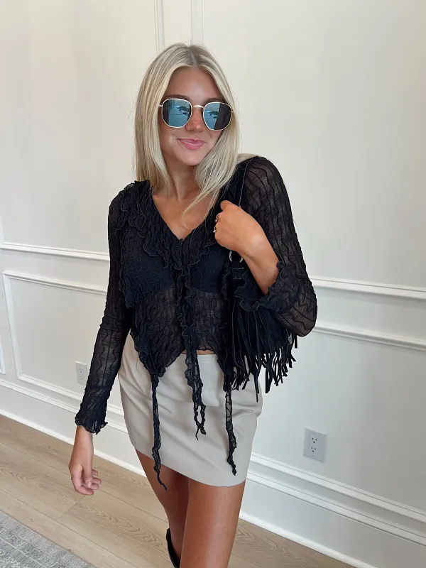 Daily Radiance Ruffled Mesh Top sold by Bella Rose boutique