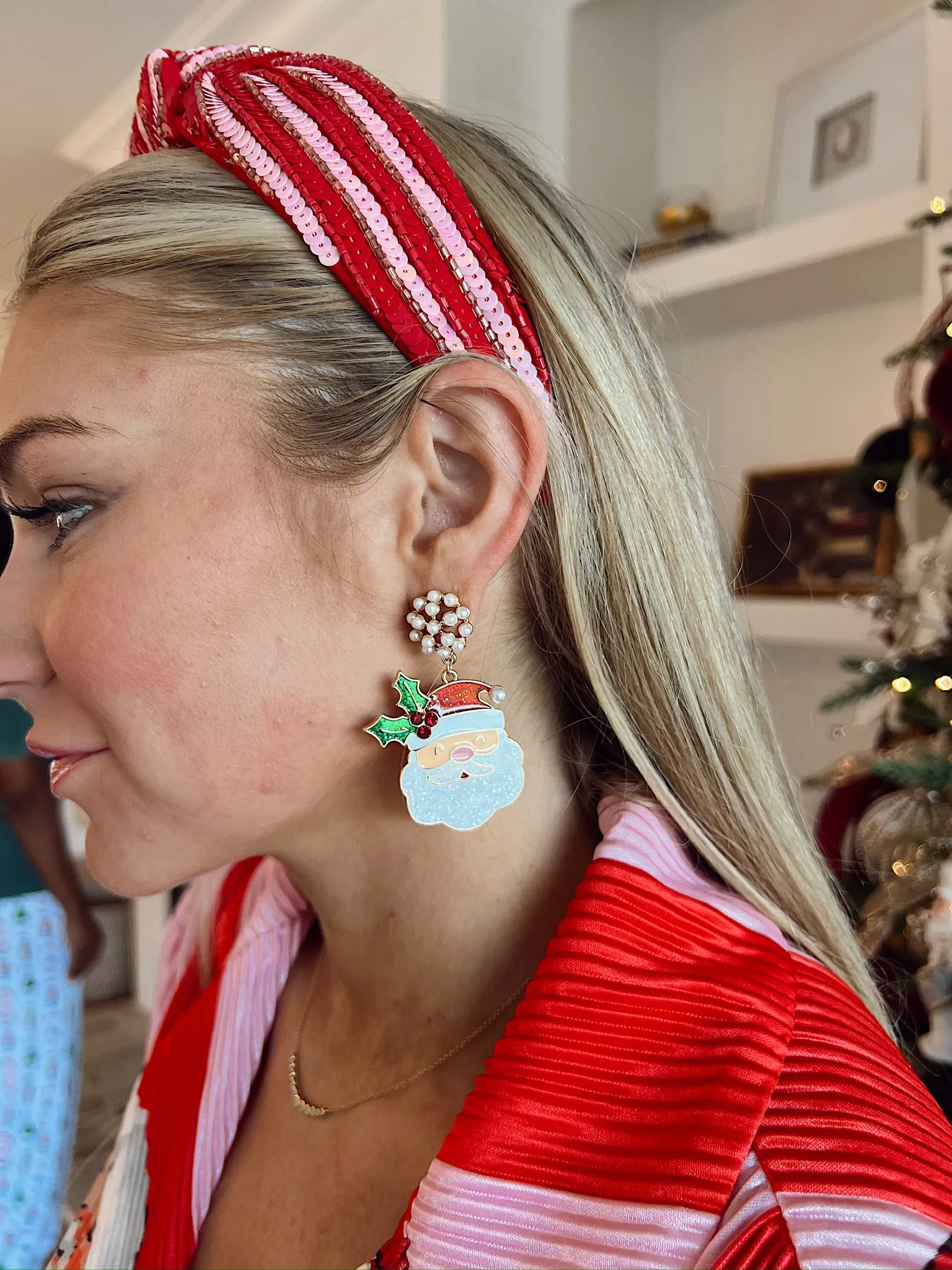 Glitter Santa Clause Drop Earrings sold by Bella Rose boutique