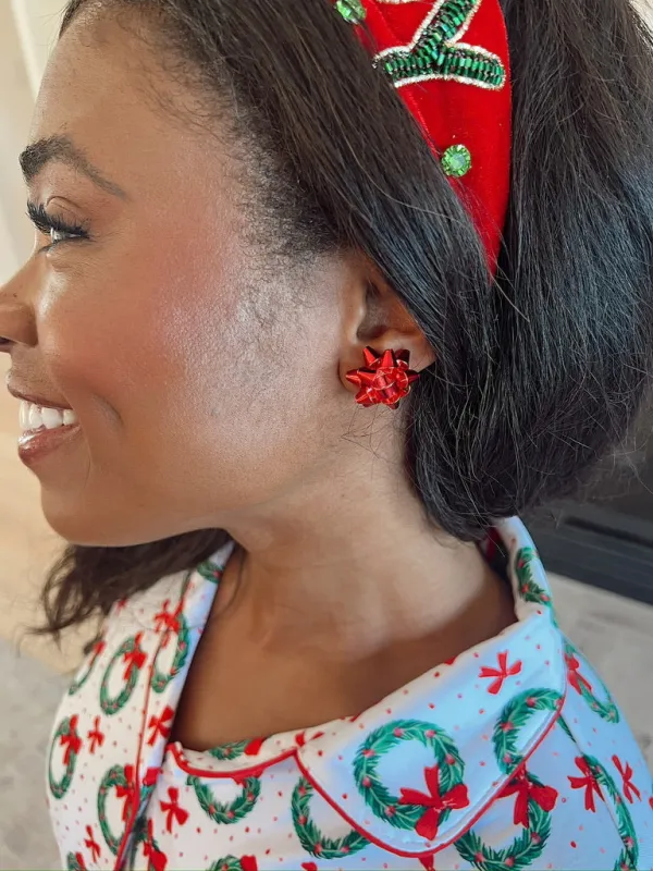 Christmas Present Bow Stud Earrings sold by Bella Rose boutique