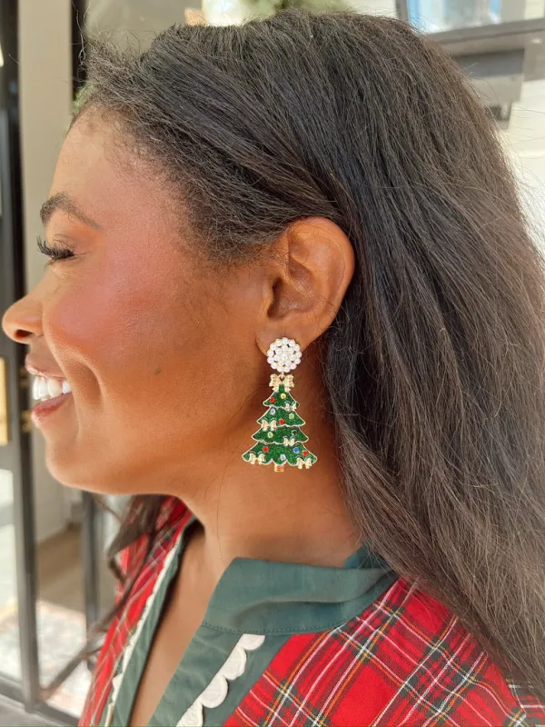 Glitter Embellished Christmas Tree Drop Earrings sold by Bella Rose boutique