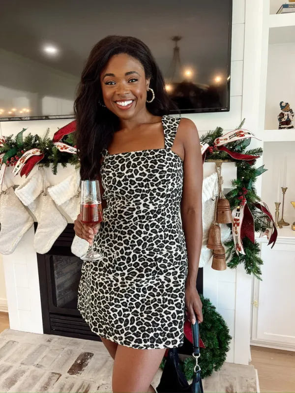 Pure Darling Leopard Jacquard Mini Dress sold by Bella Rose boutique