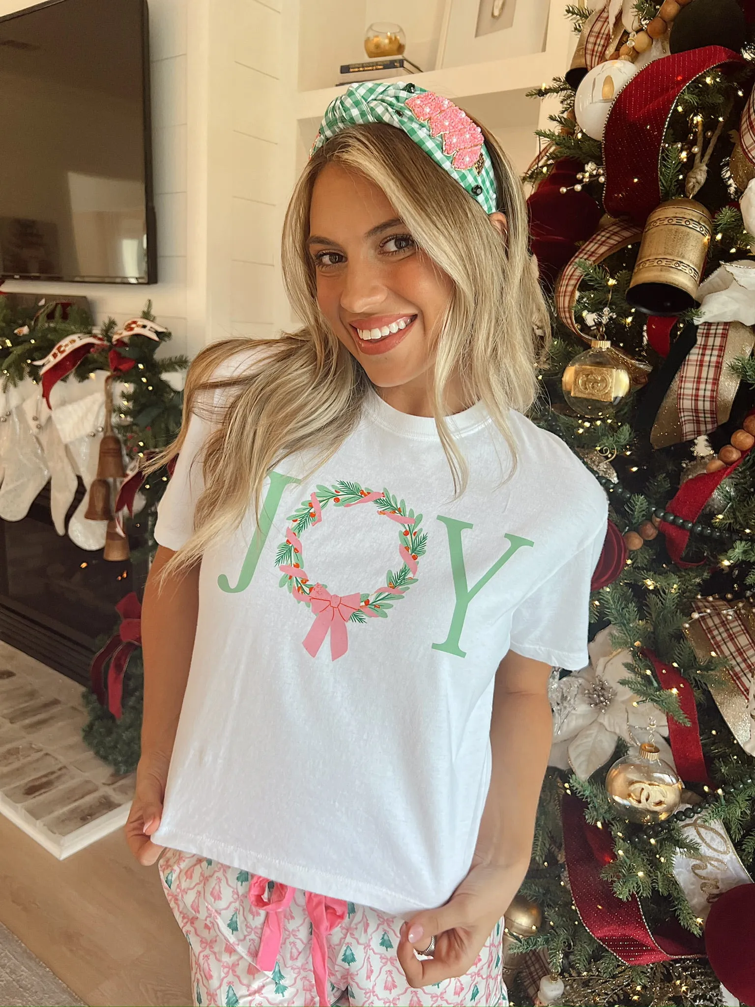 Joy Wreath Christmas Graphic Top sold by Bella Rose boutique product image thumbnail 5