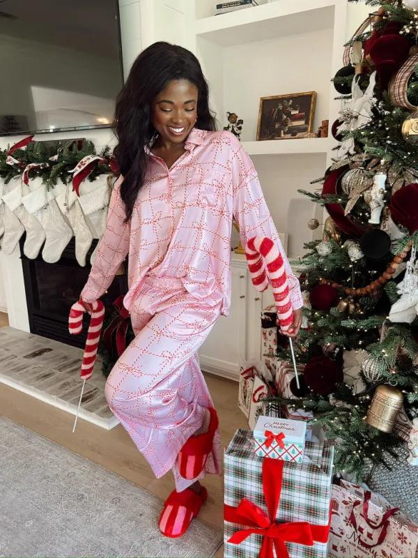 Christmas Candy Cane Satin Two-Piece Set sold by Bella Rose boutique