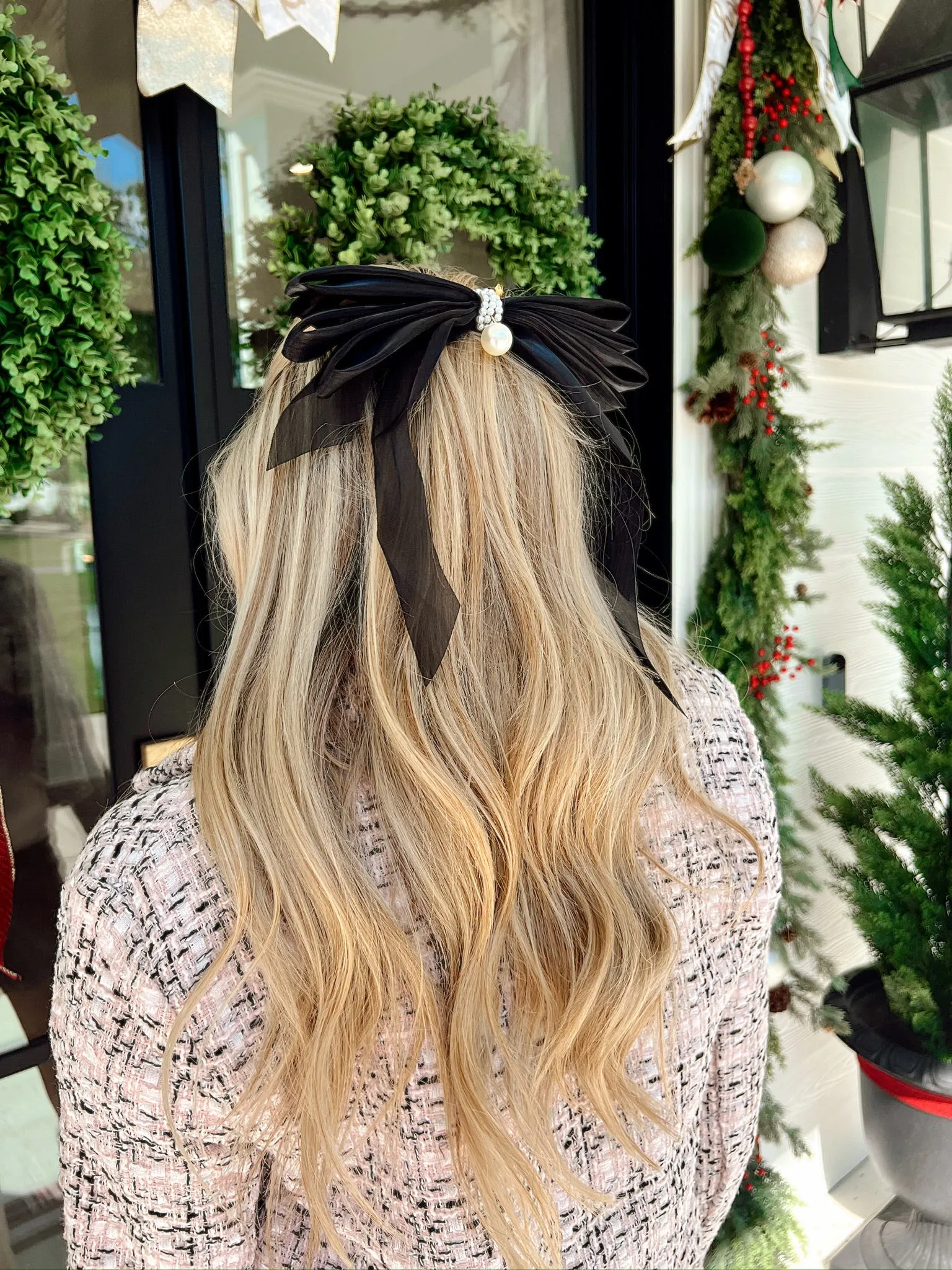 Tulle Hair Ribbon Clip With Pearl Embellishment sold by Bella Rose boutique product image thumbnail 3