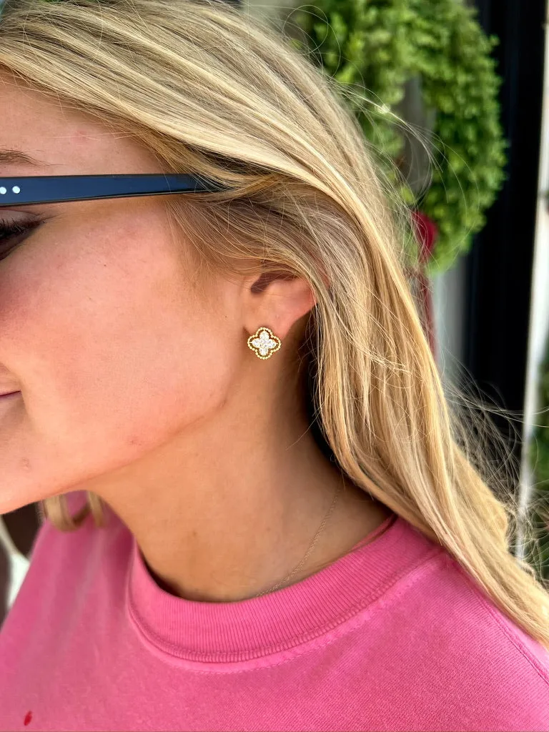 Textured Rhinestone Embellished Clover Studs sold by Bella Rose boutique