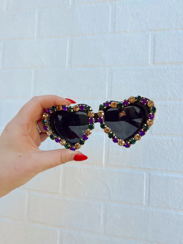Mardi Gras Rhinestone Heart Sunglasses sold by Bella Rose boutique