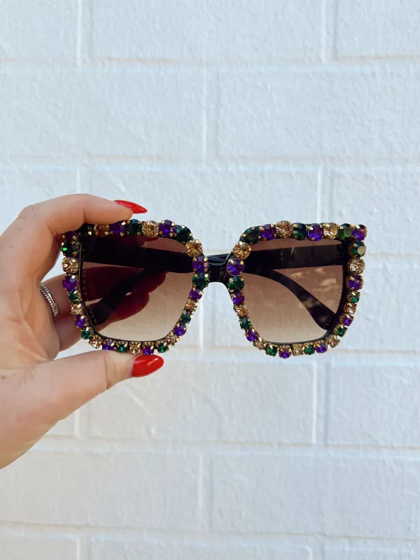 Mardi Gras Rhinestone Sunglasses sold by Bella Rose boutique
