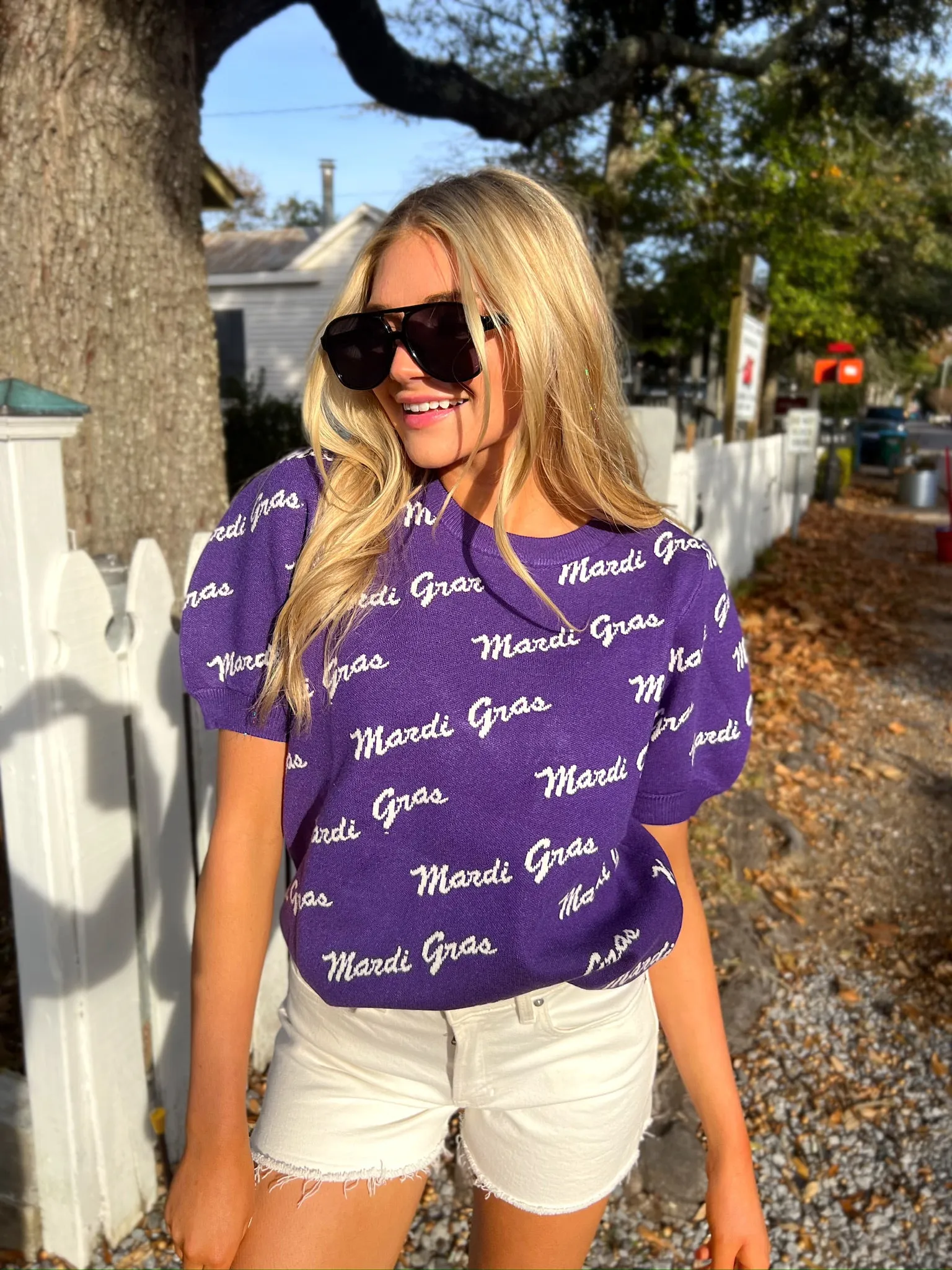 Mardi Gras Script Top sold by Bella Rose boutique