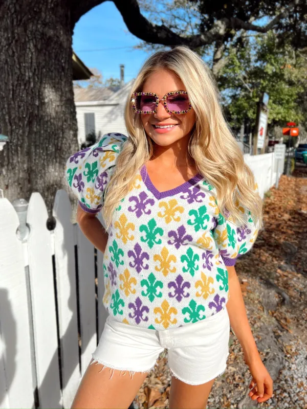 Fleur De Lis Puffy Sleeve Top made by BiBi