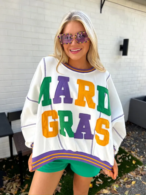 Mardi Gras Loose Fit Sweatshirt made by Bella Rose boutique